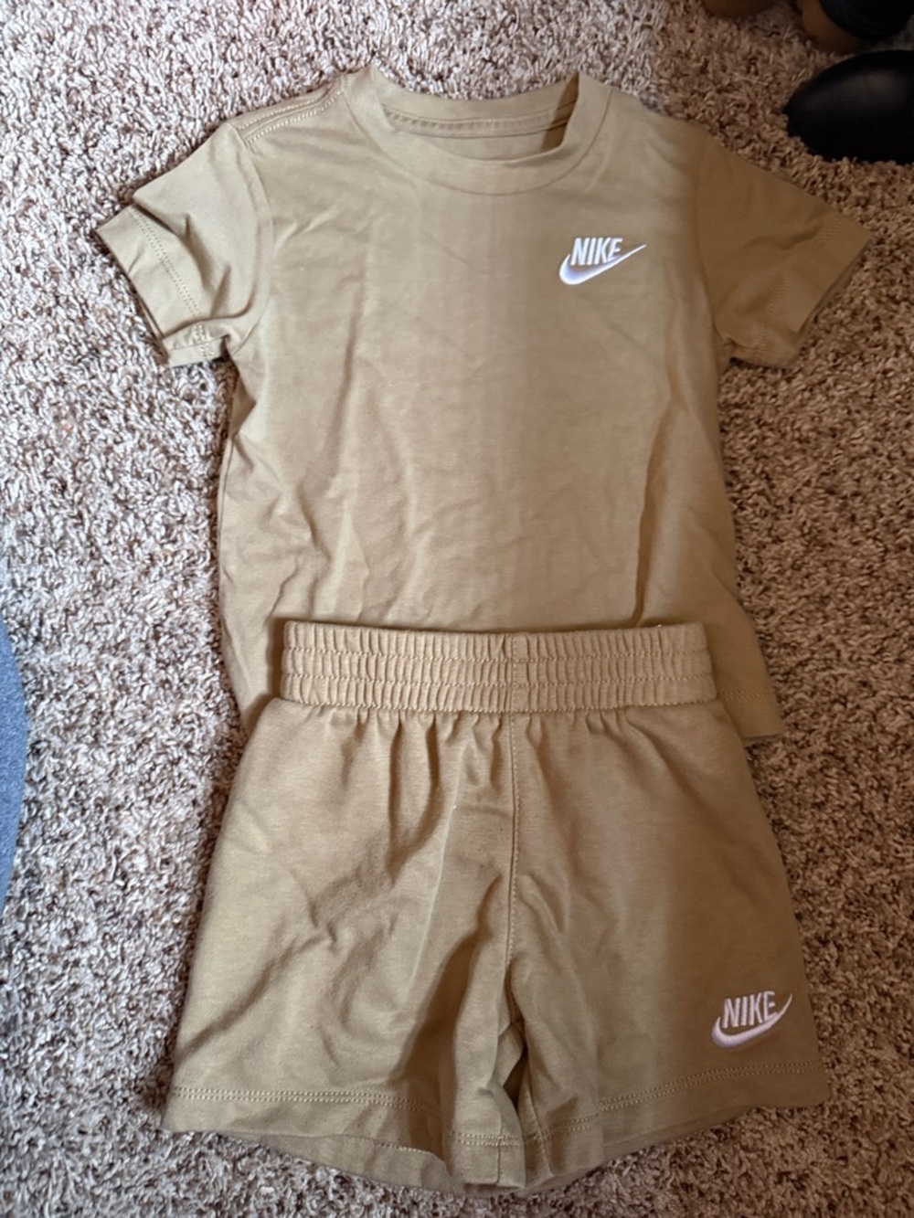 Nike Tan/Beige Logo Tee and Elastic Waist Shorts Set